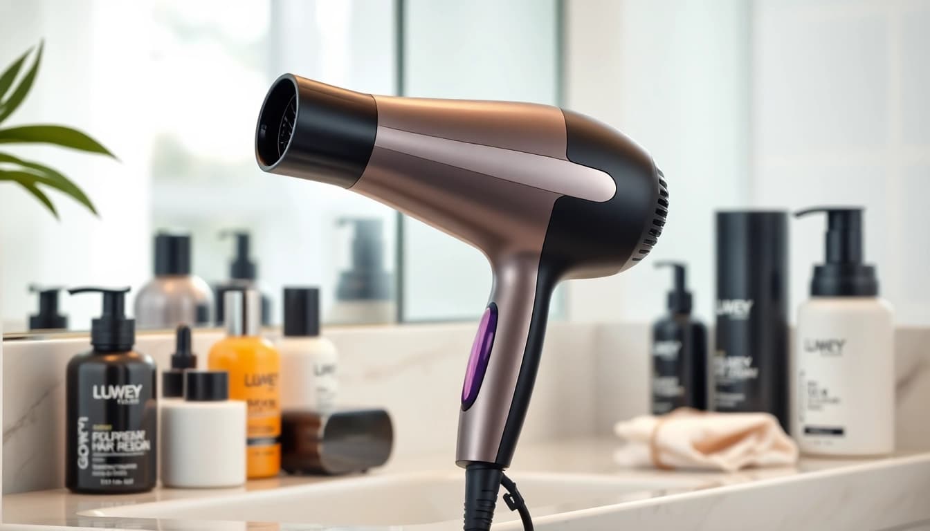 Achieve healthy hair with a hair dryer for fine hair highlighting its sleek design and effectiveness.