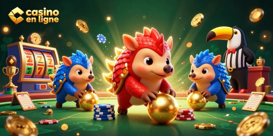 Les pangolins rivaux symbolisant le casino en ligne dans une scène animée et colorée.