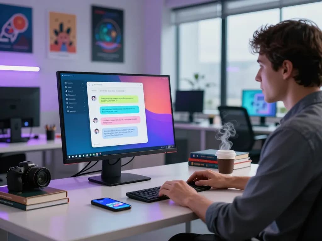 Engaging ai chat porn experience in a modern workspace with vibrant interaction elements.