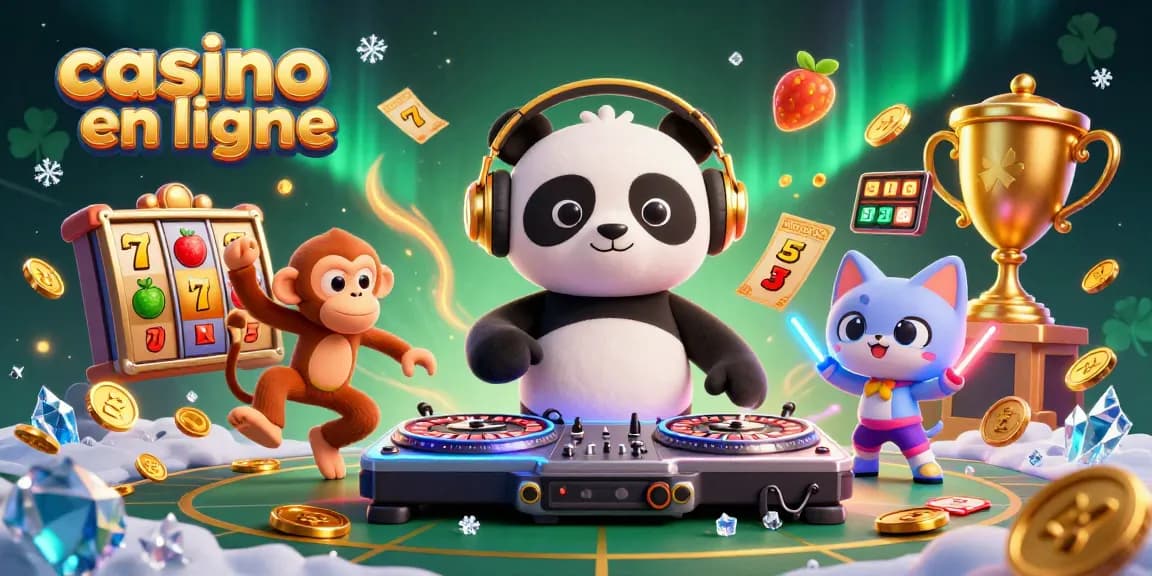 Plongez dans l'univers vibrant du casino en ligne avec un panda DJ et un singe dansant!