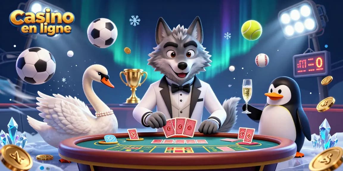Les personnages jouant au casino en ligne montrent une ambiance festive avec des éléments de jeu.