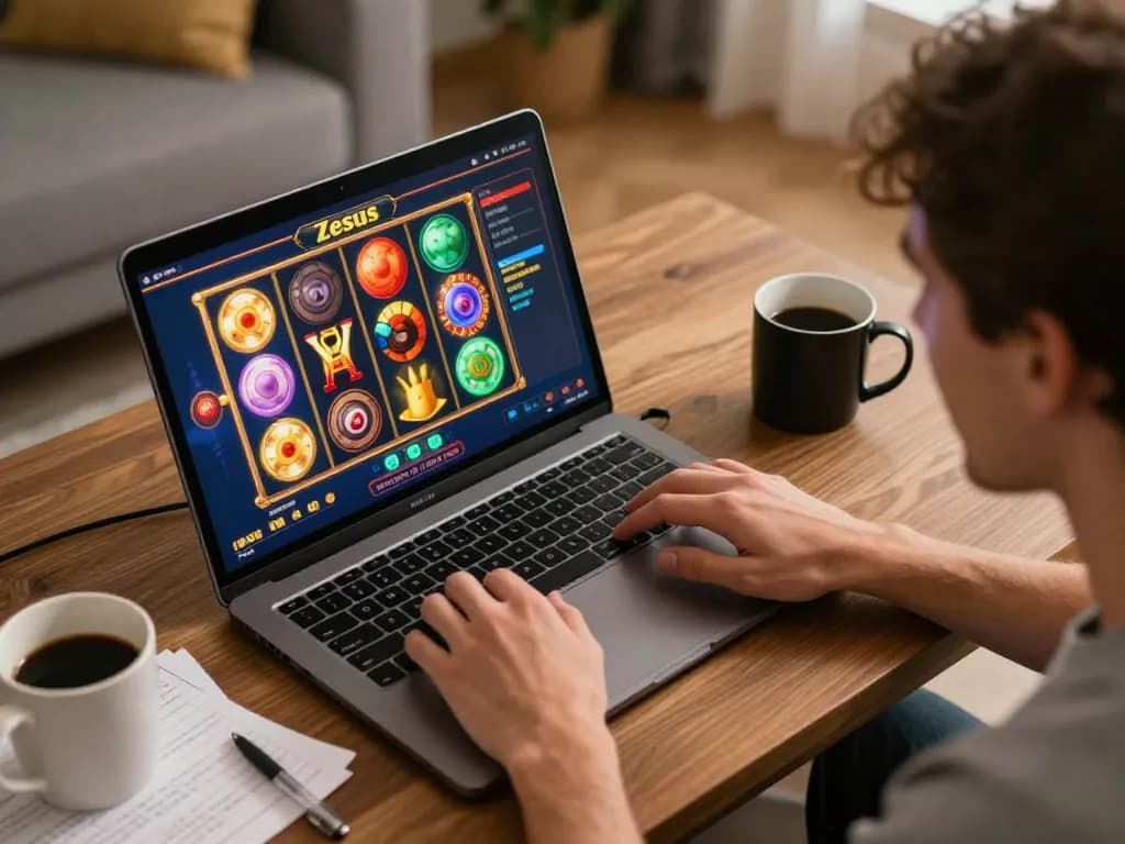 Pemain yang terlibat memicu putaran permainan slot zeus di laptop saat bermain di rumah yang nyaman