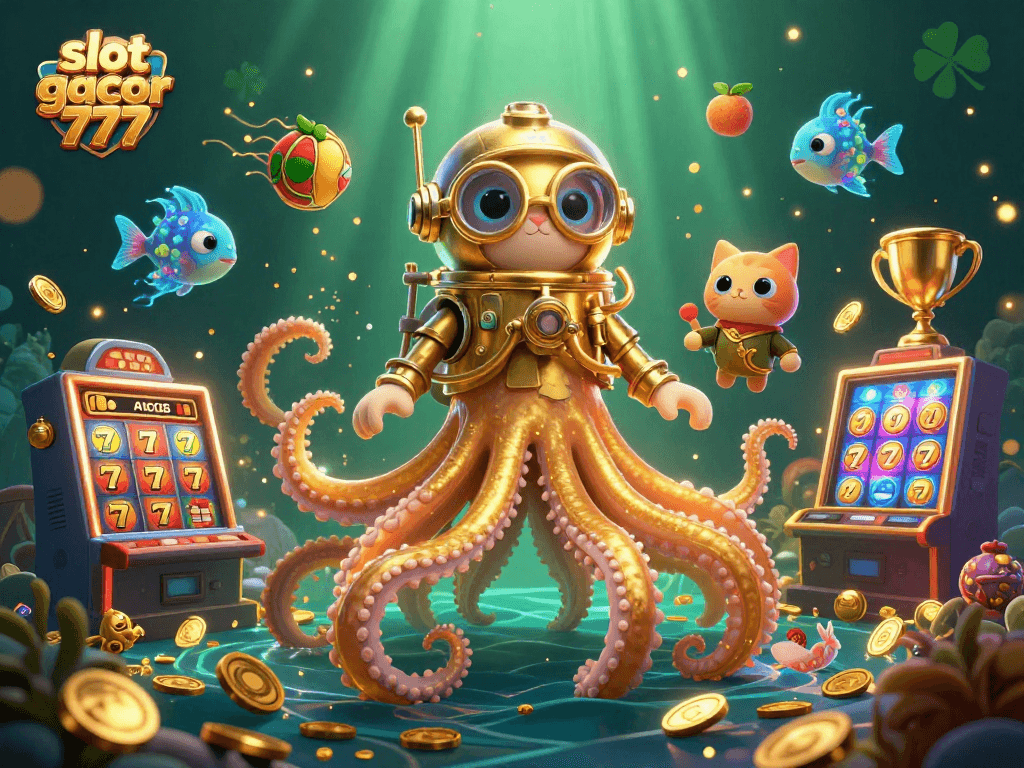 Spin the reels with slot gacor 777 in this vibrant casino-themed illustration
