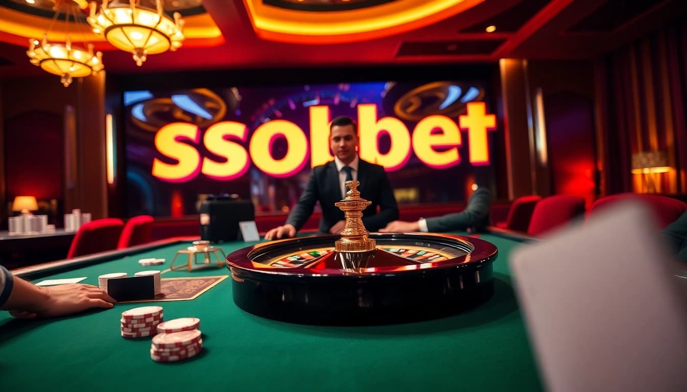 Sbobet players engaging in an exciting online casino game with professional dealers and vibrant colors.