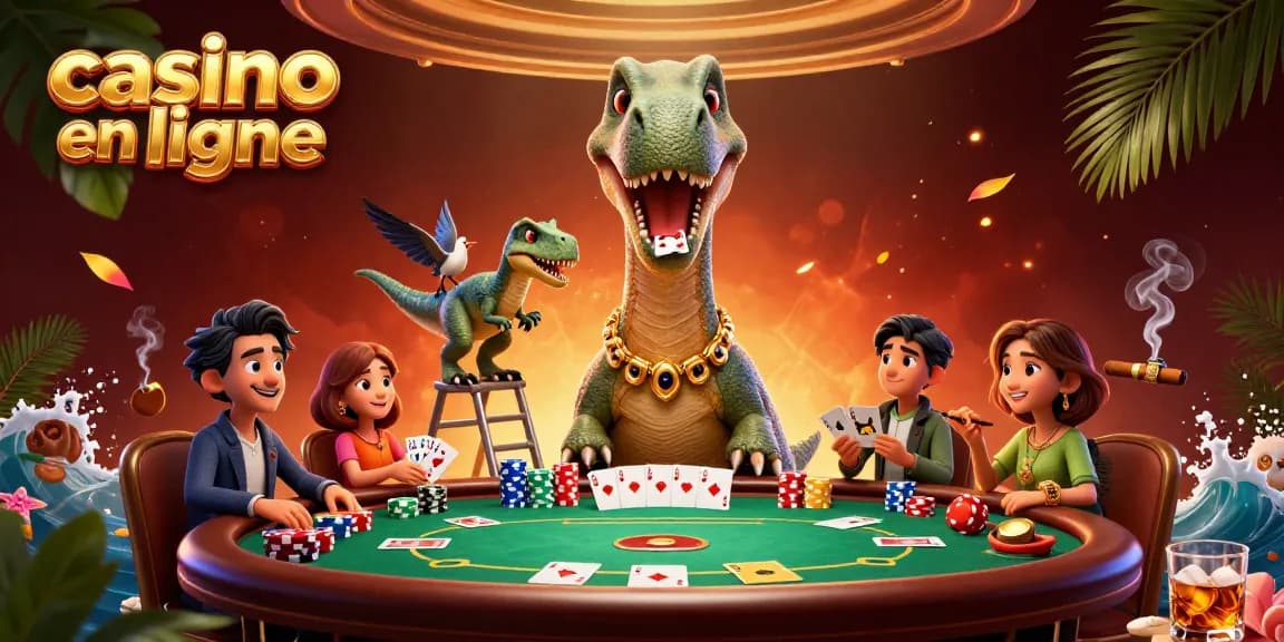 Profitez du poker en ligne avec une illustration animée captivante de casino en ligne.