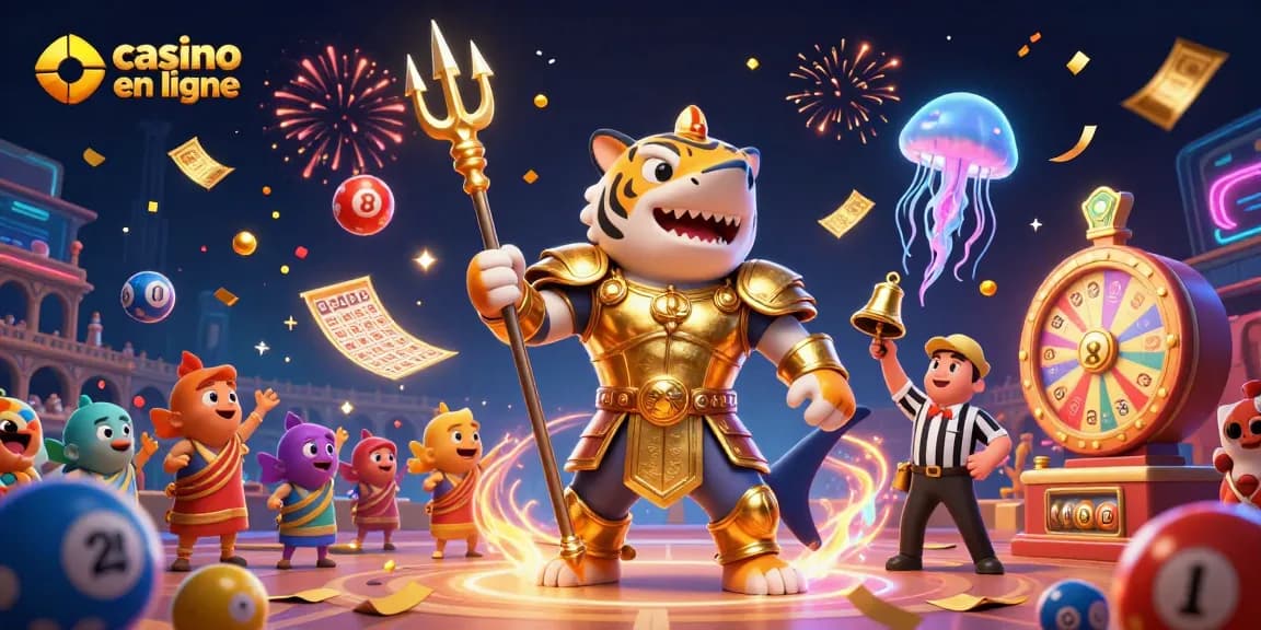 Découvrez des jeux captivants de casino en ligne avec un requin tigre 3D dans une arène sous-marine.