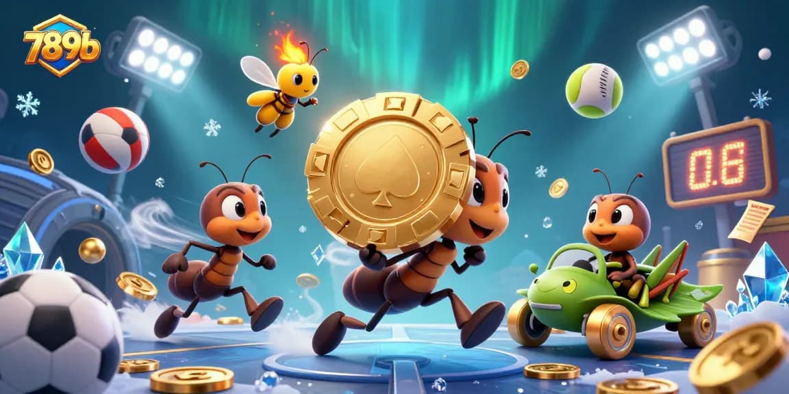 Experience the thrill of 789b with ants heisting a giant poker chip in a dynamic casino scene.