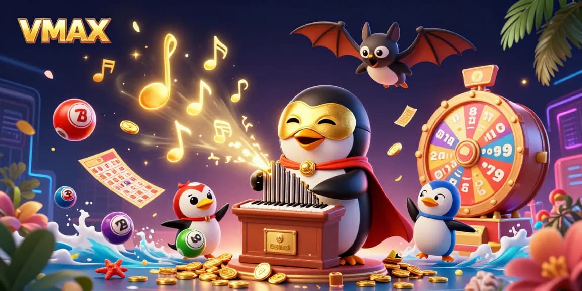 Experience the vibrant world of VMAX as the opera penguin plays for big wins in this casino scene.