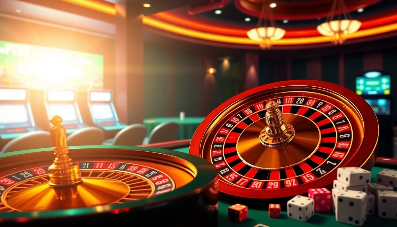 Casino en ligne argent réel France : Scène de jeu virtuel passionnante avec roulette et machines à sous.