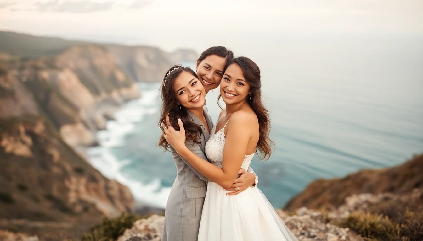 Couple enjoying a romantic moment in Big Sur wedding photography, with dramatic coastline in the background.