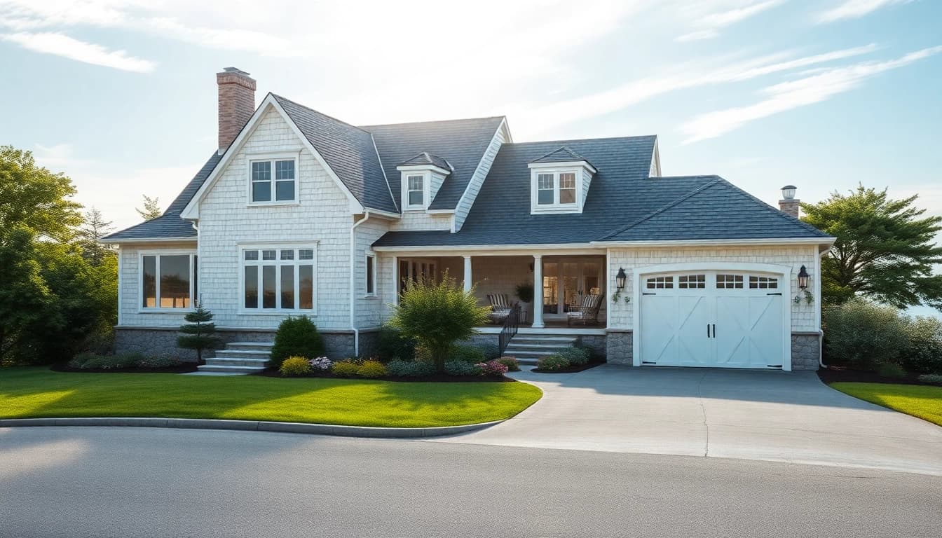 Stunning cape cod home design featuring a stylish expansion and attached garage.