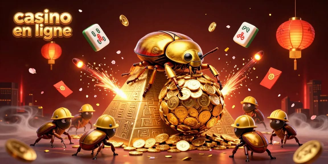 Jouer dans un casino en ligne avec des symboles de jeu et des pièces d'or illuminées.