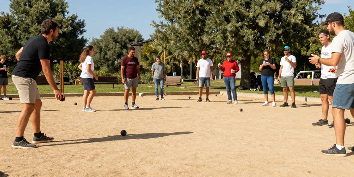 Permainan petanque di fopikotaparepare.org dengan pemain yang bersenang-senang dan suasana sosial yang hangat.