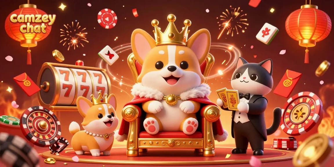 Engage in thrilling camzey chat with animated characters amidst an exciting casino scene.