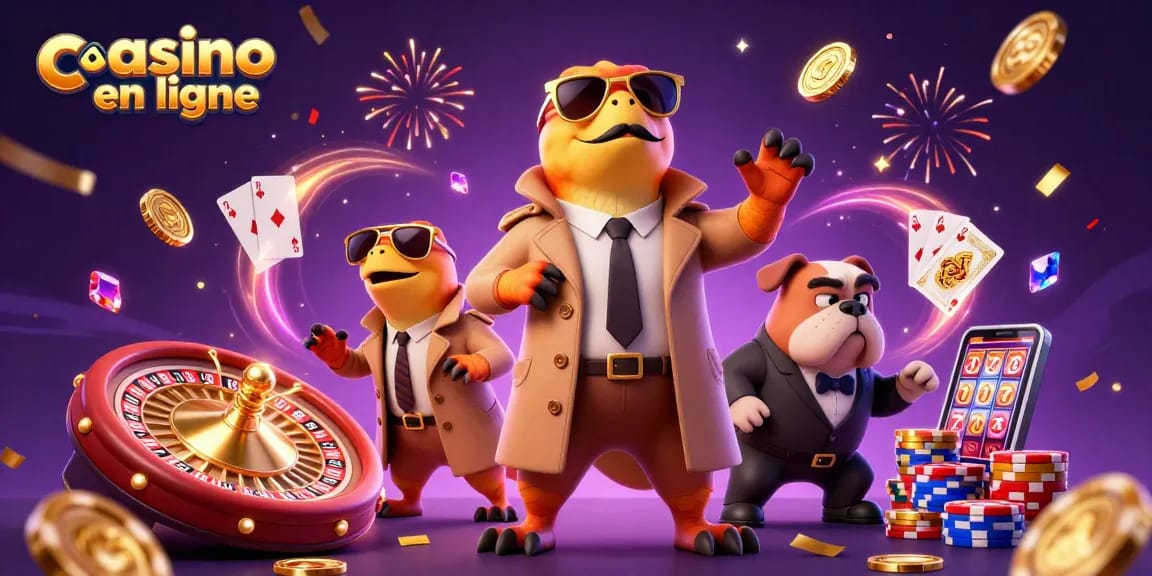 Visitez le casino en ligne avec des raptors déguisés, des pièces dorées et des jeux de cartes.