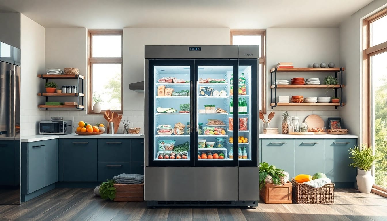 Showcasing a modern freezer loaded with fresh foods, highlighting its role in meal preparation.