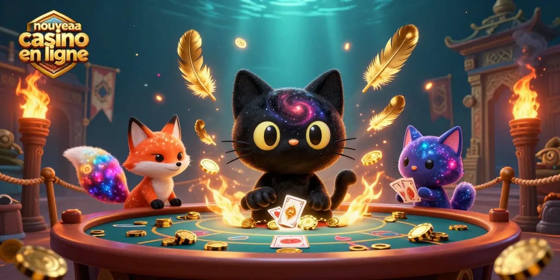 Visitez un nouveau casino en ligne avec une illustration vibrante de félicitations et d'actions !