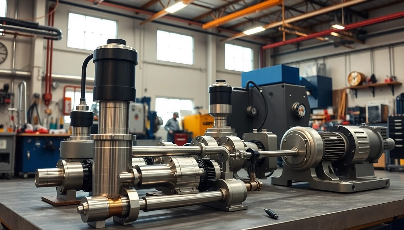 Showcasing custom hydraulic equipment in a well-organized industrial workshop, emphasizing functionality.