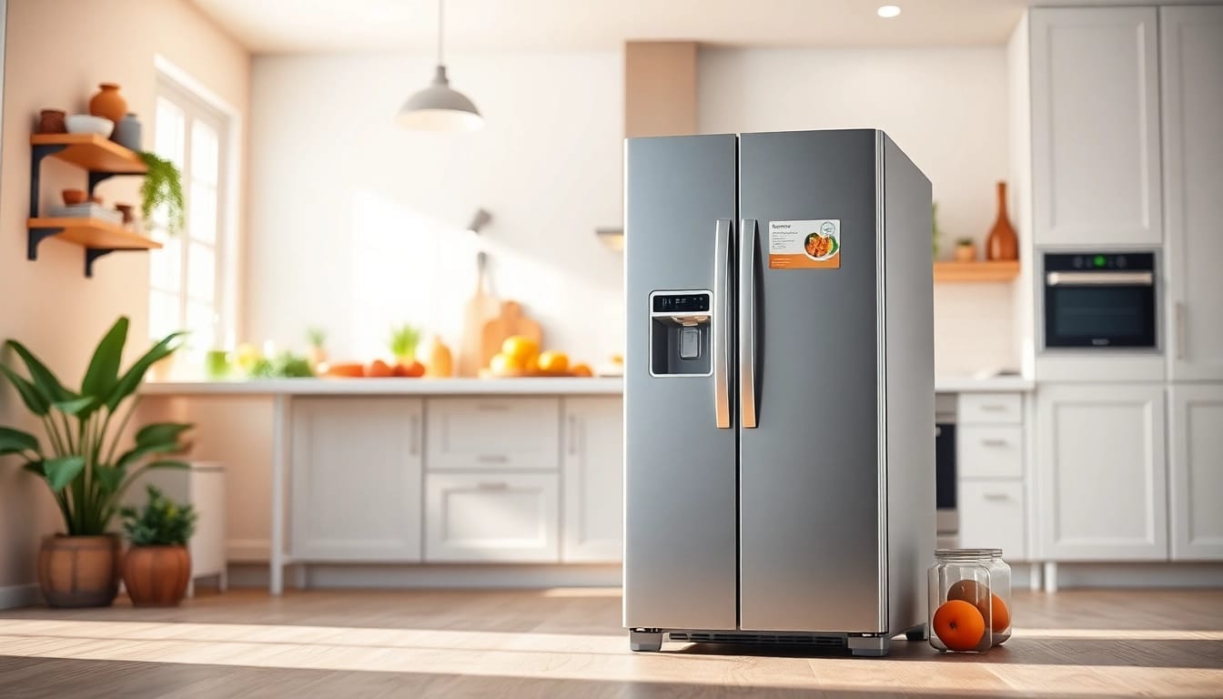 Showcasing an affordable mini fridge and freezer in a modern kitchen environment, capturing its style and functionality.