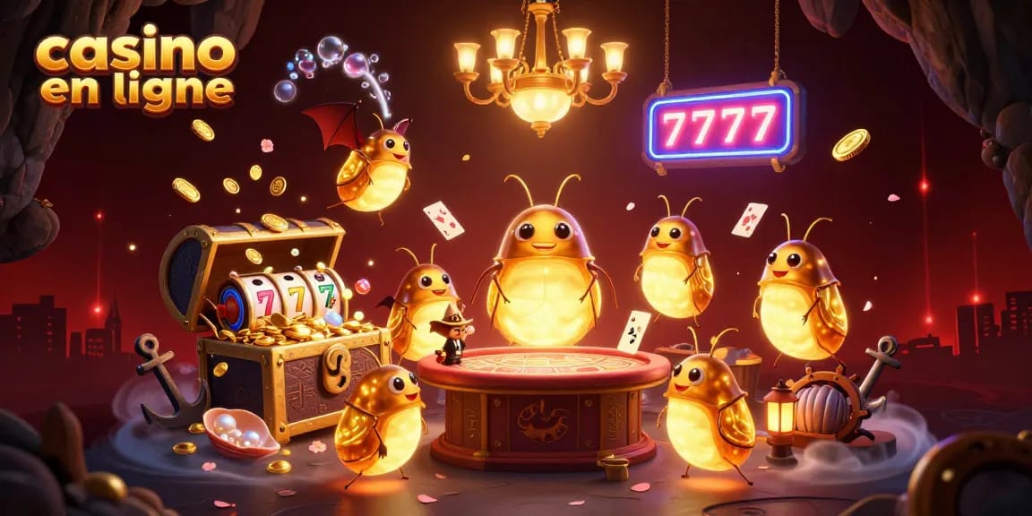Jouez au casino en ligne avec des lucioles illuminant une salle de jeu sous-marine vibrante.