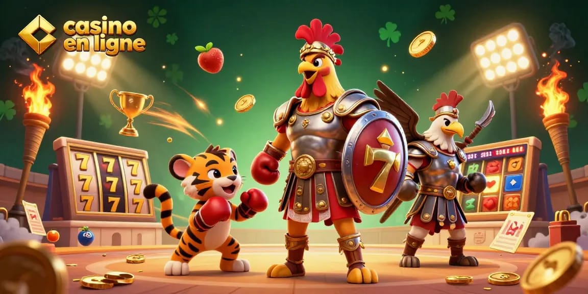 Jouez au casino en ligne avec une illustration 3D de personnages en action.
