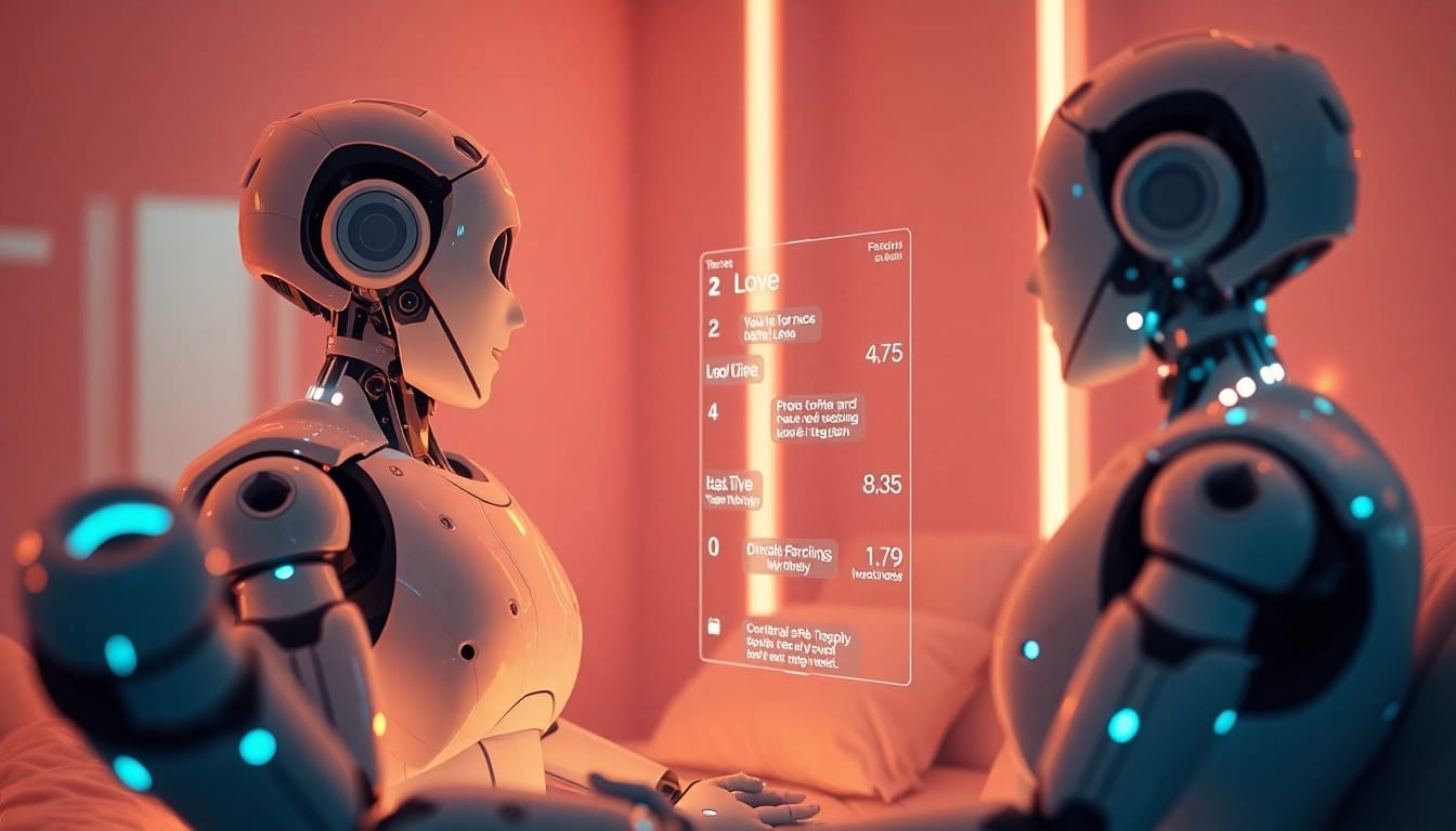 Intimate scene showcasing ai sex interactions between humans and advanced AI devices, highlighting emotional connections.