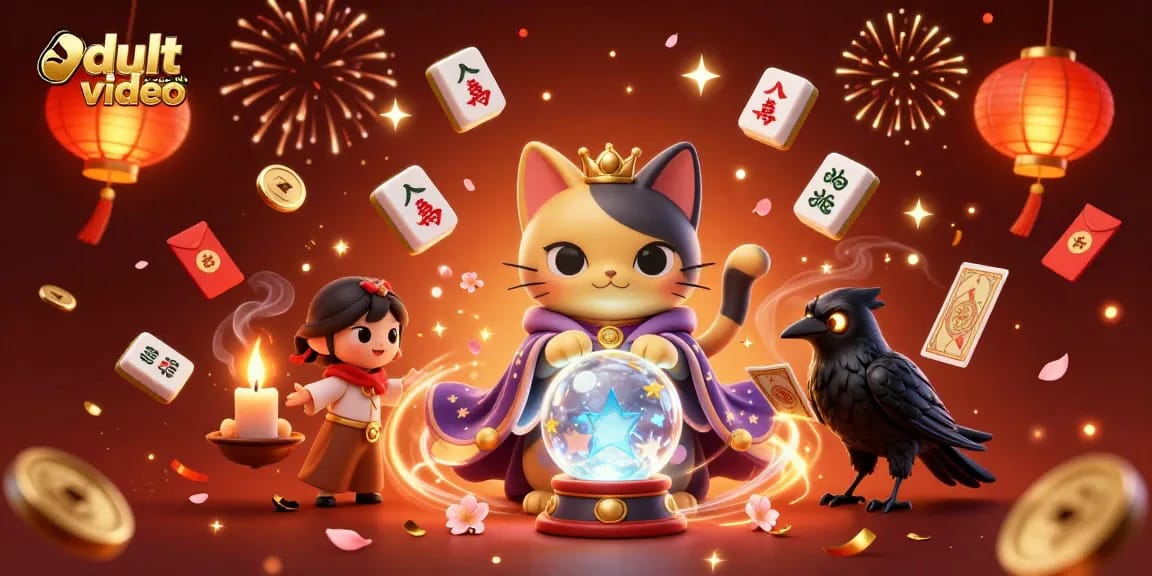 Experience adult video chat with animated mystical characters in a vibrant casino-style scene.