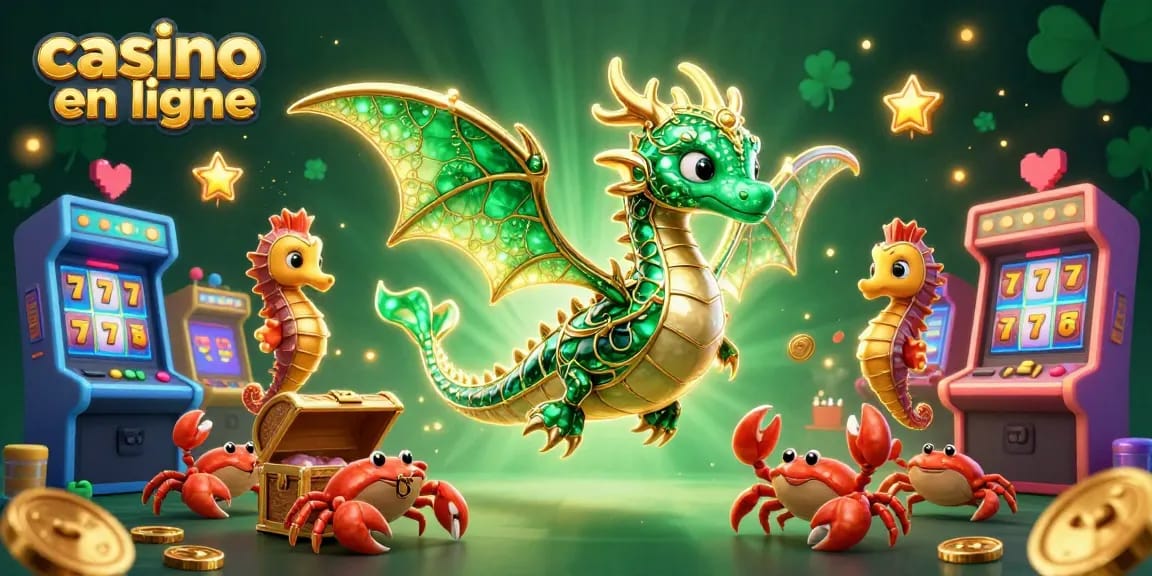 Découvrez la magie des jeux à casino en ligne avec un dragon marin et des machines à sous colorées.