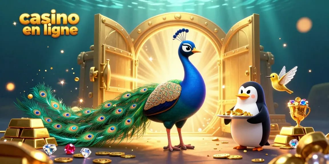 Plongez dans l'univers des jeux de hasard avec un casino en ligne illustré par des trésors et des personnages hauts en couleur.