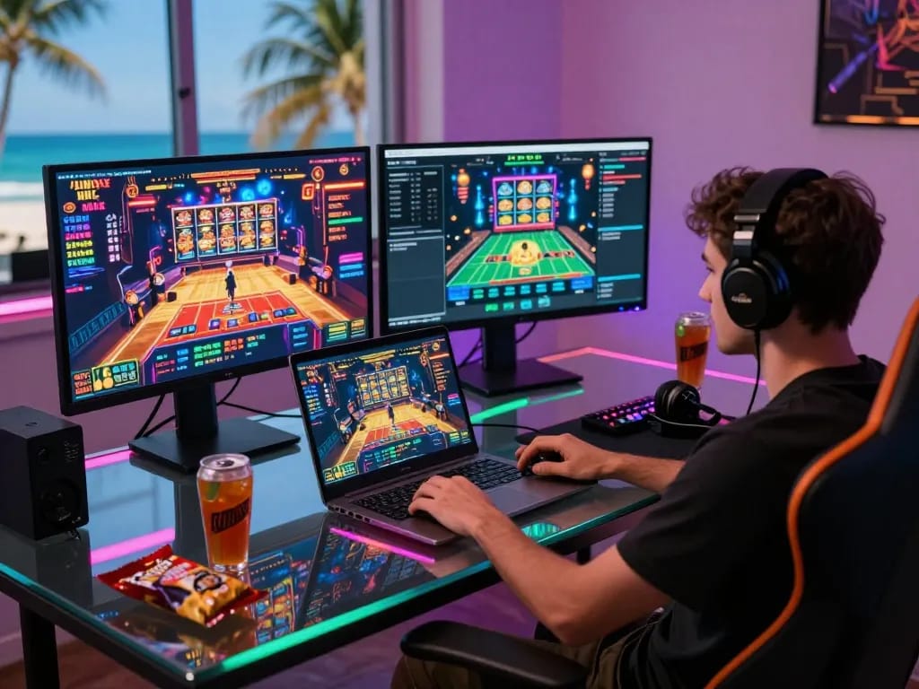 Engaged player enjoying go88 online gambling experience with vibrant gaming setup.