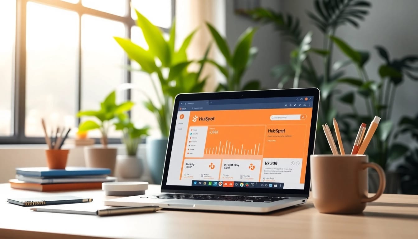 Engage with hubspot free CRM tools in an organized workspace filled with natural light.