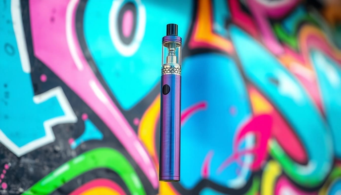 Vibrant esco bar vape showcased with colorful graffiti backdrop emphasizing urban culture.