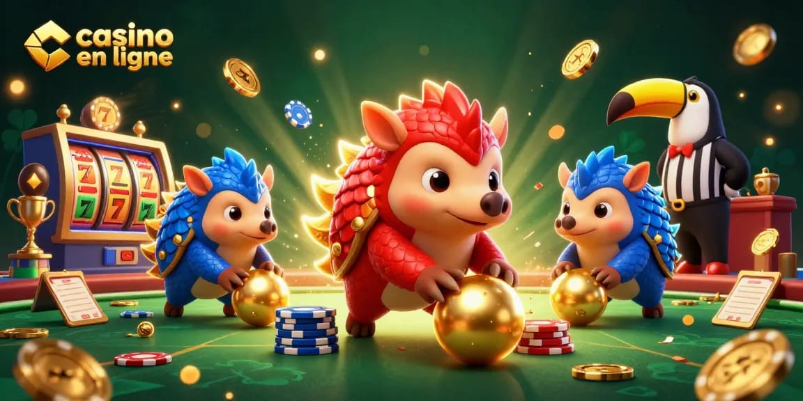 Les pangolins rivaux symbolisant le casino en ligne dans une scène animée et colorée.