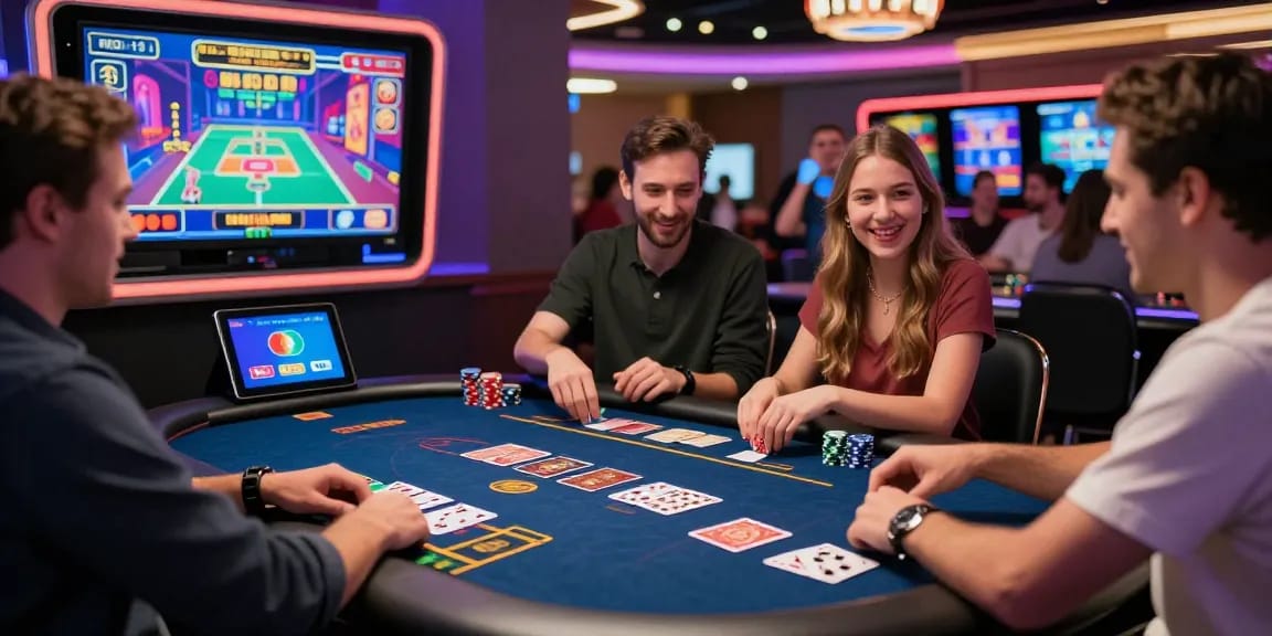 Enjoying games at mastercard casinos with friends in a vibrant casino atmosphere.