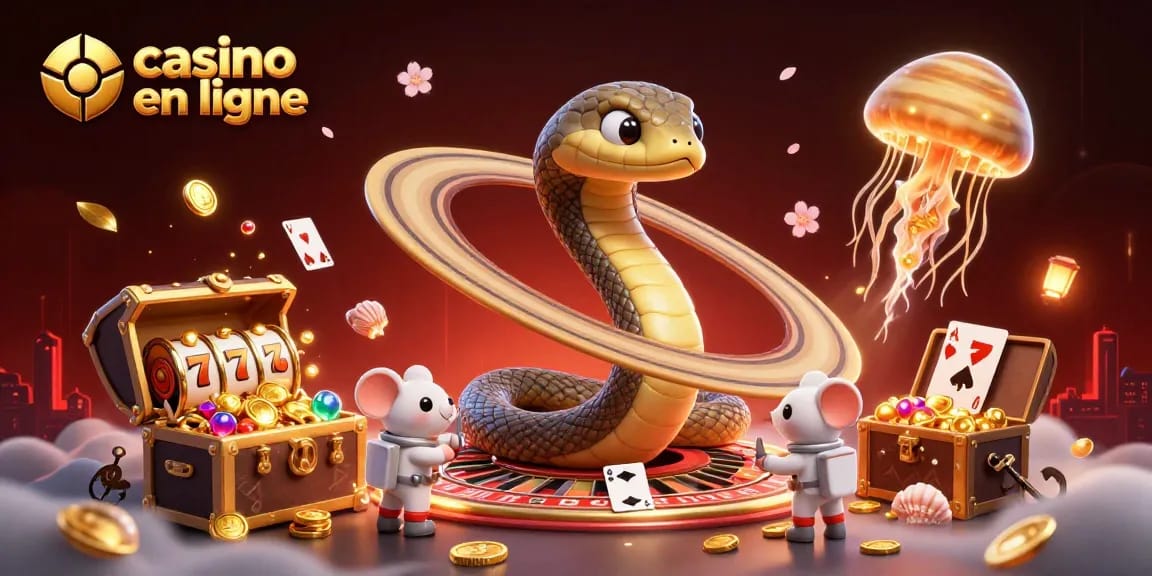 Jouez dans un casino en ligne avec un serpent de Saturne et des astronautes pariant.