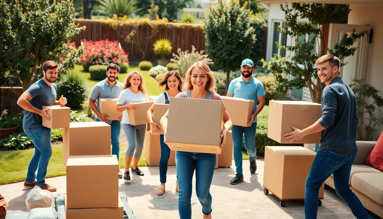 Best Toronto Movers demonstrating professional teamwork in a cheerful moving scenario.