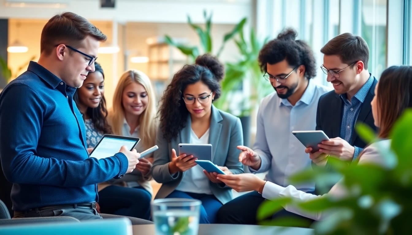 Efficient AI assistant for enterprise teams facilitating collaboration in a vibrant office setting.