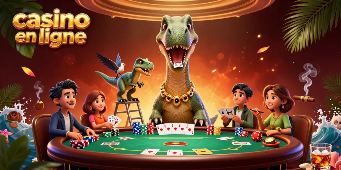 Profitez du poker en ligne avec une illustration animée captivante de casino en ligne.
