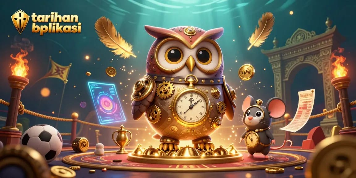 Engage with taruhan bola aplikasi and high odds through an animated fantasy sports betting illustration.