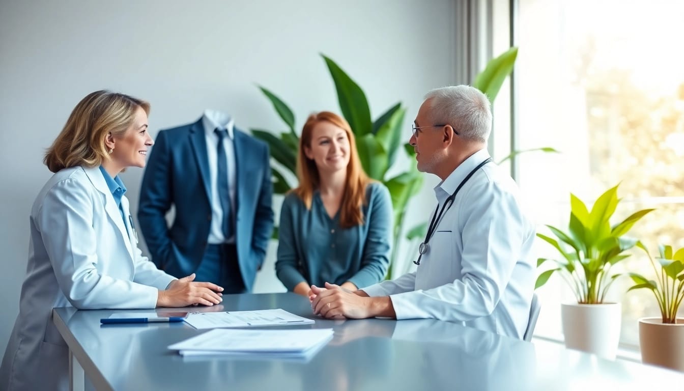 Consultation at private health clinic Sydney with a doctor and patient in a bright office.