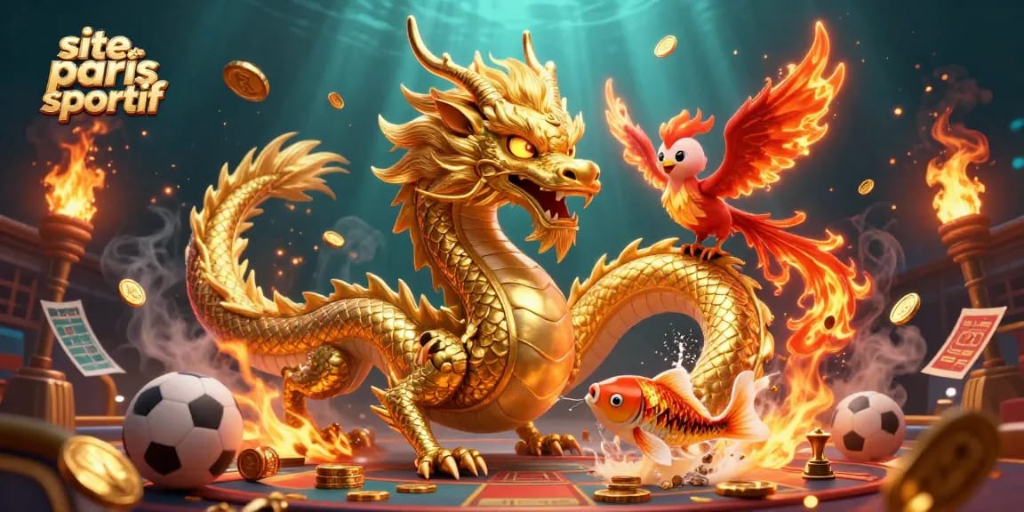Vivez l'excitation des paris sportifs avec ce site de paris sportif animé par un dragon d'or et une scène sensationnelle.