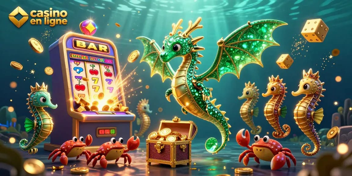 Célébrez l'excitation du casino en ligne avec un dragon marin et des machines à sous dynamiques.