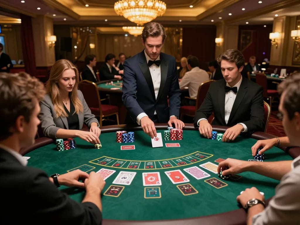 Players at a blackjack table engage intensely with their hands, referencing the tor browser official wiki for secure online gaming
