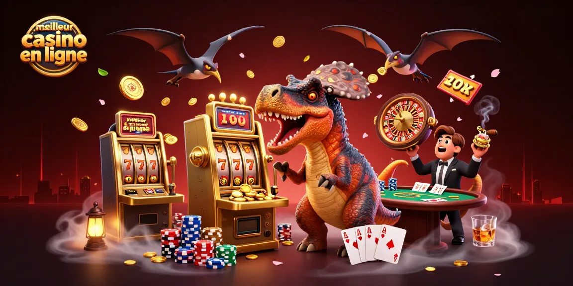 Illustration montrant le pachycephalosaurus frappant une machine à sous pour un jackpot, meilleur casino en ligne.