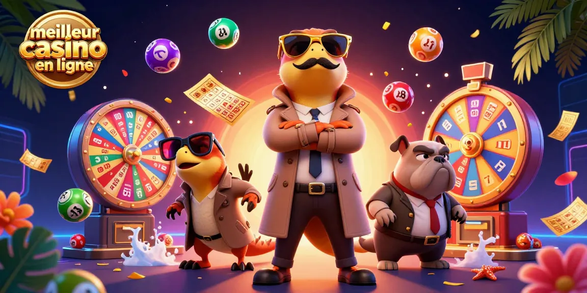 Vue animée des trois raptors dans un trench coat au meilleur casino en ligne, un bouncer bulldog les scrutant.