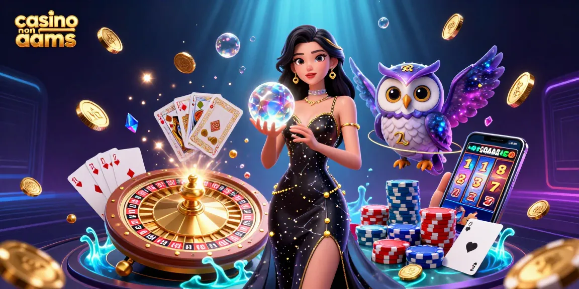 Scopri l'emozione dei casinò non aams con un'affascinante illustrazione 3D di una scena mistica piena di elementi da casinò e personaggi incantevoli.