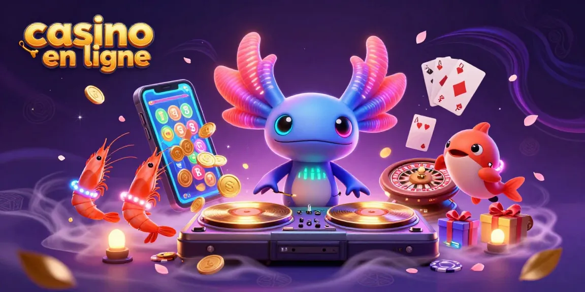 Découvrez le monde des jeux dans un casino en ligne animé avec un DJ axolotl et des éléments de jeu exceptionnels.