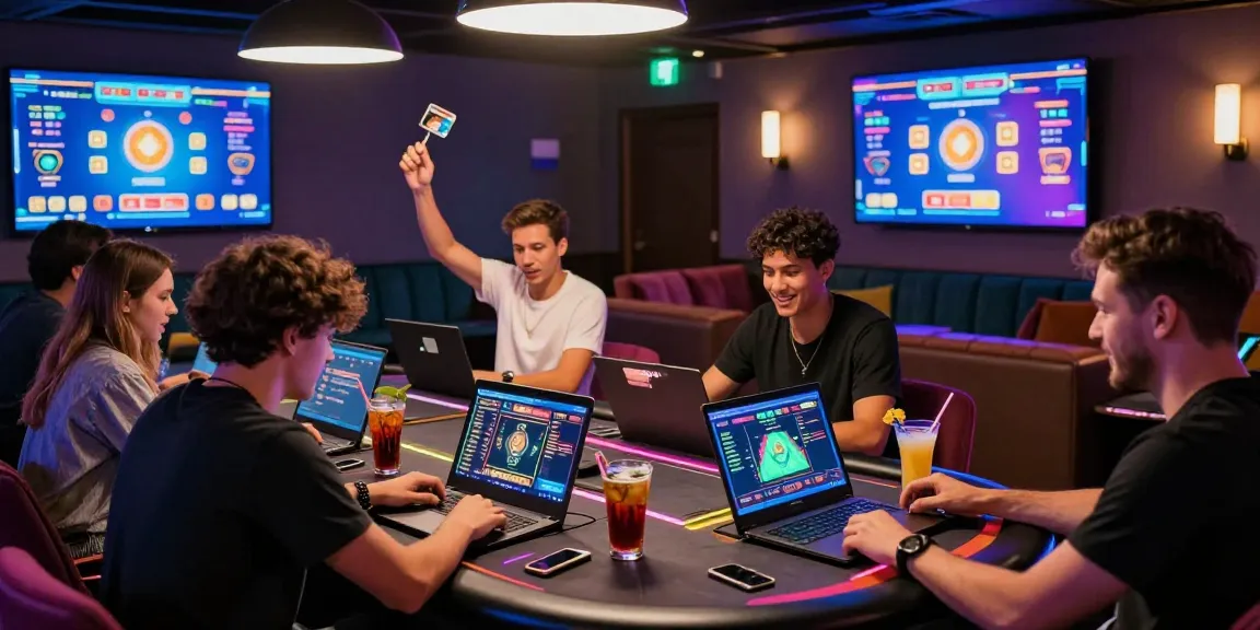Players enjoying credit card casinos in a vibrant online gaming lounge.