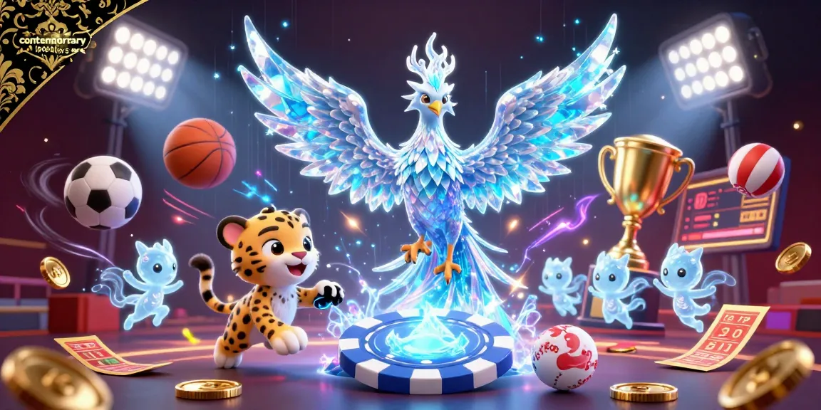 Engaging scene on the contemporary interiors blog illustrating a 3D ice phoenix, snow leopard, and ice sprites amidst exciting gambling elements.