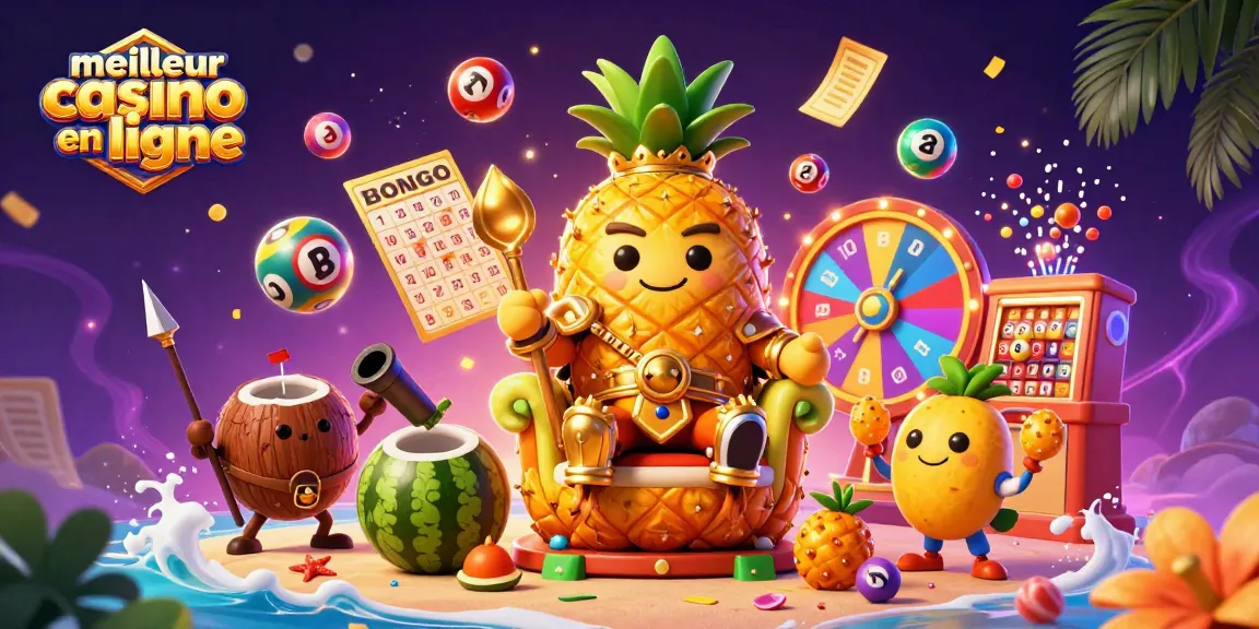 Découvrez le meilleur casino en ligne avec le roi ananas et ses gardes, pleine d'éléments animés.